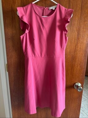 LOFT Bright Pink Flutter Sleeve Midi Dress
